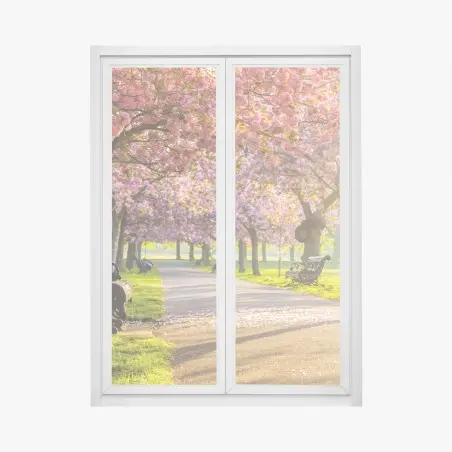Pegatina para ventana senda de cerezos en flor al amanecer – Pixers®