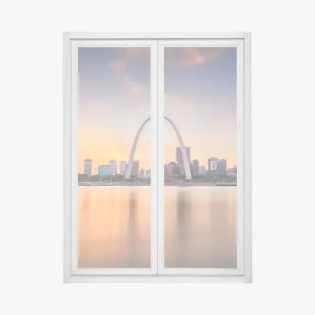 Pegatina para ventana atardecer en St. Louis, Misuri: arco y horizonte reflejado – Pixers®