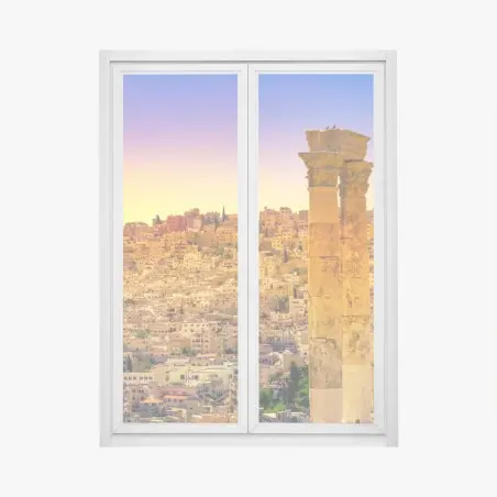Pegatina para ventana amanecer sobre Amán con columnas históricas – Pixers®