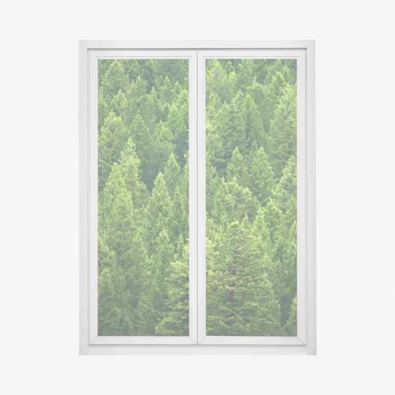 Pegatina para ventana bosque de pinos en verde esmeralda