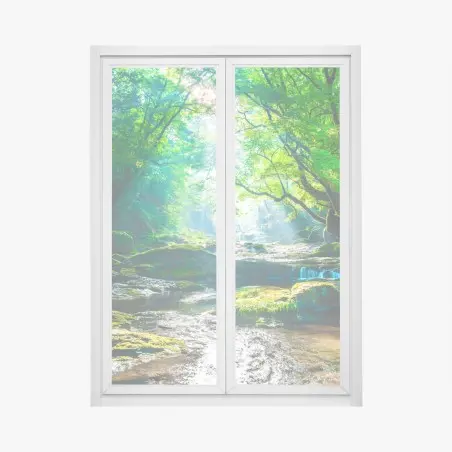 Pegatina para ventana bosque luminoso junto al río – Pixers®