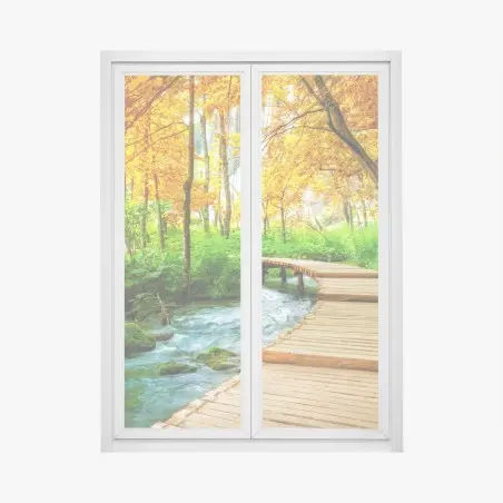 Pegatina para ventana sendero de madera entre lagos en Plitvice – Pixers®
