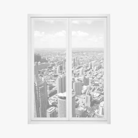 Pegatina para ventana vista aérea de Chicago en blanco y negro – Pixers®