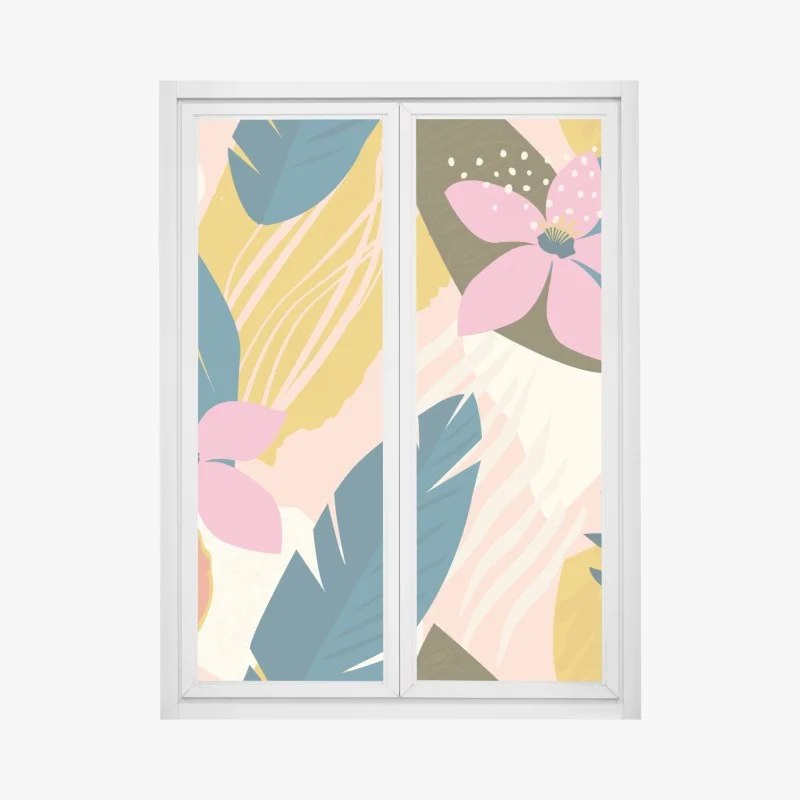 Pegatina para ventana flores tropicales en composición abstracta