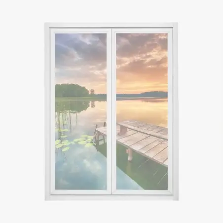 Pegatina para ventana amanecer dorado en el lago – Pixers®