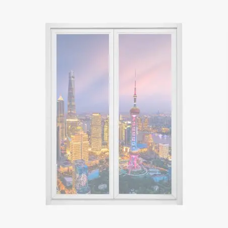 Pegatina para ventana luces de Shanghai al anochecer – Pixers®