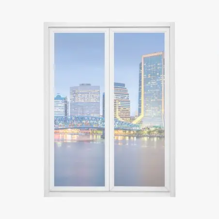 Pegatina para ventana atardecer en Jacksonville: horizonte urbano iluminado – Pixers®