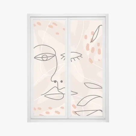 Pegatina para ventana rostros abstractos en tonos tierra y hojas – Pixers®
