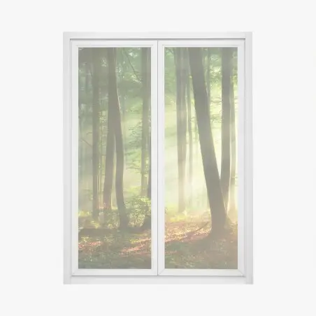 Pegatina para ventana bosque al amanecer con luz dorada – Pixers®