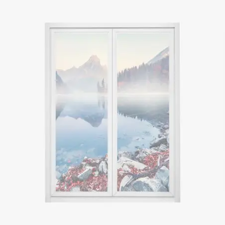 Pegatina para ventana amanecer neblinoso en Obersee, Suiza – Pixers®