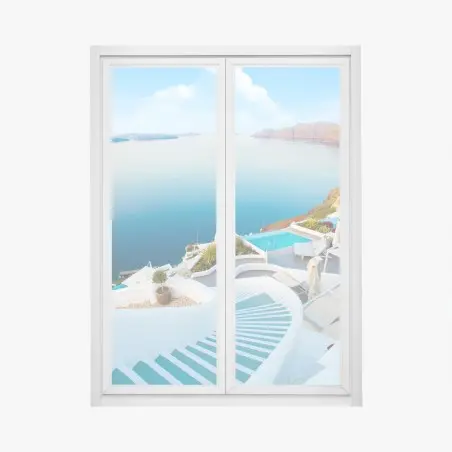 Pegatina para ventana mural de paisaje costero de Santorini – Pixers®