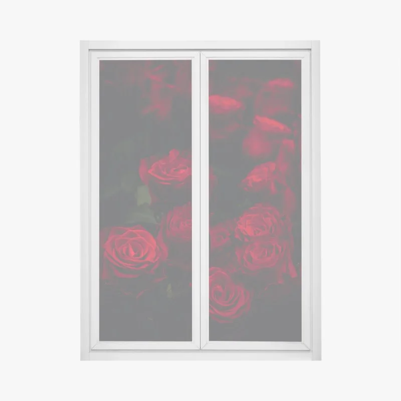 Pegatina para ventana ramillete de rosas rojas en penumbra