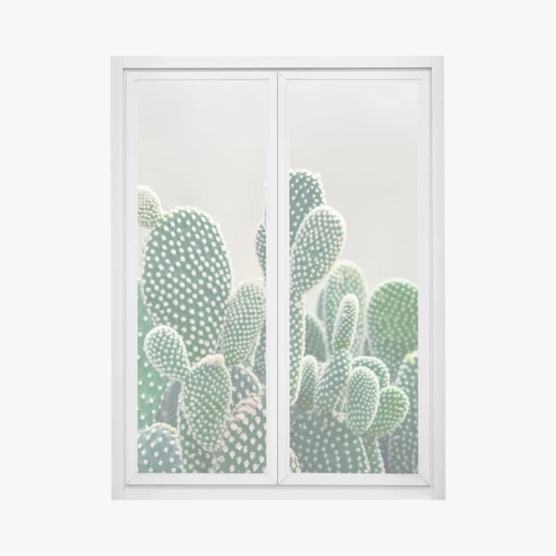 Pegatina para ventana cactus opuntia en primer plano para decoración