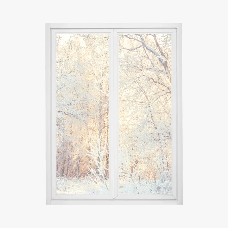 Pegatina para ventana bosque invernal al atardecer