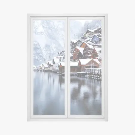 Pegatina para ventana paisaje nevado de Hallstatt, Austria – Pixers®
