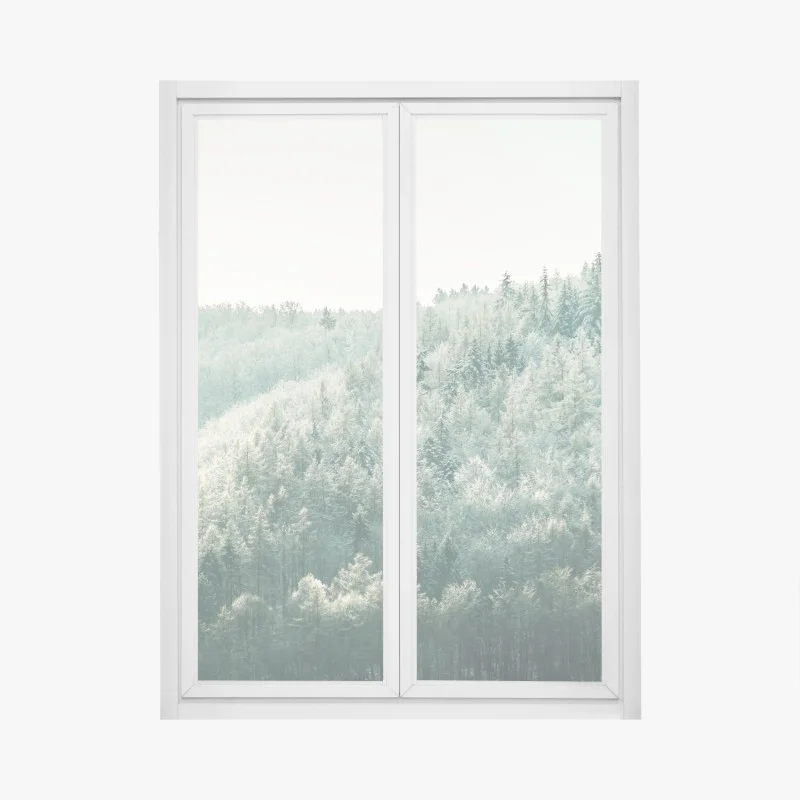 Pegatina para ventana bosque helado en la colina