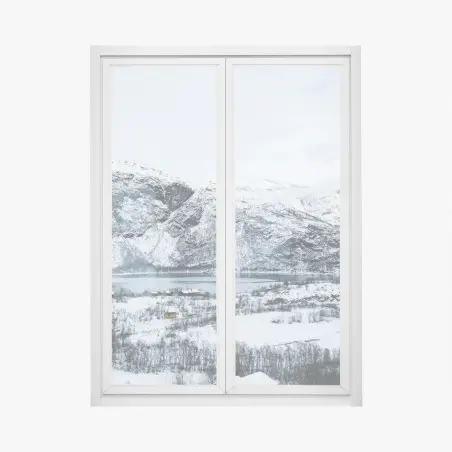 Pegatina para ventana paisaje invernal de lago y montañas – Pixers®