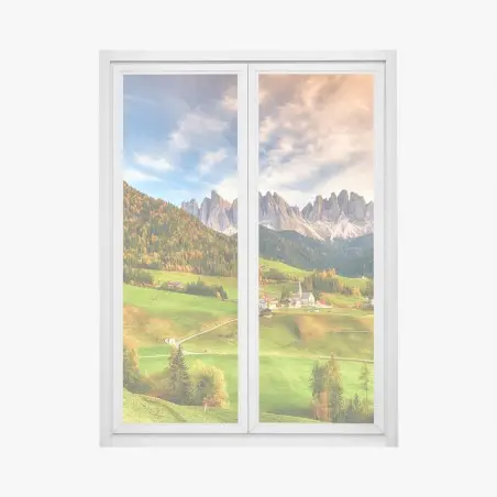 Pegatina para ventana amanecer en Santa Maddalena, Dolomitas – Pixers®