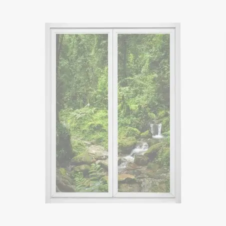 Pegatina para ventana escena de bosque esmeralda con arroyo – Pixers®