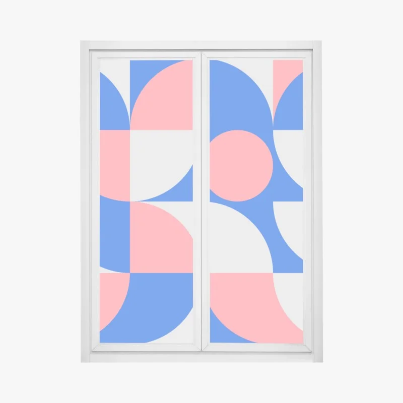 Pegatina para ventana composición geométrica escandinava en rosa y azul
