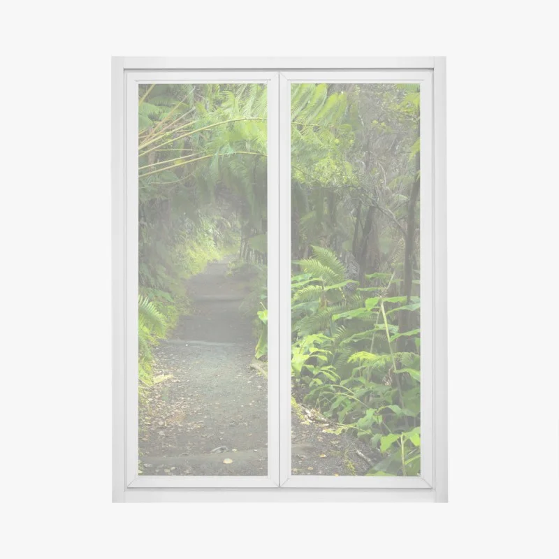 Pegatina para ventana sendero del bosque lluvioso en Kilauea Iki