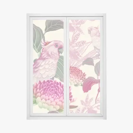 Pegatina para ventana cacatúas y flores tropicales en tonos pastel – Pixers®