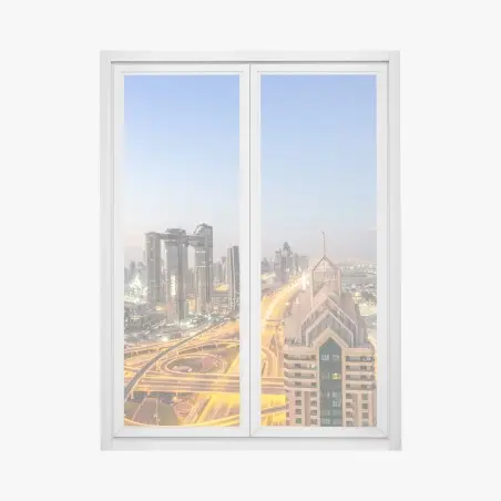 Pegatina para ventana amanecer en Dubai: horizonte de rascacielos – Pixers®
