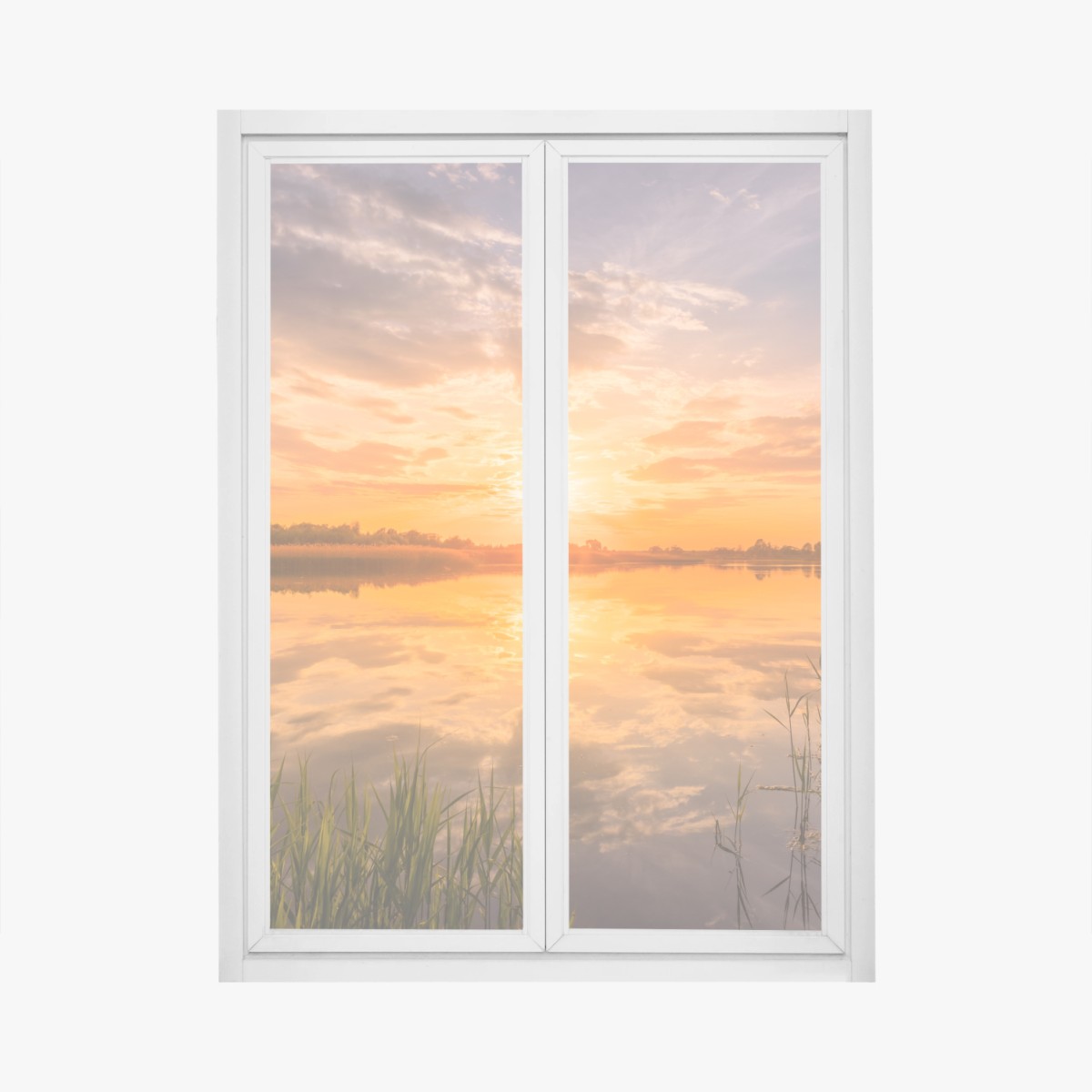 Pegatina para ventana puesta de sol dorada sobre el lago – Pixers®