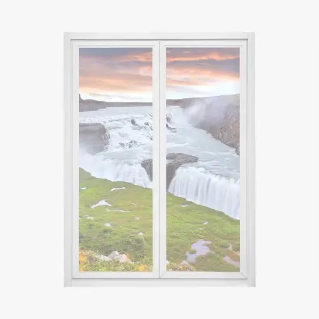 Pegatina para ventana panorámica de Gullfoss, cascada majestuosa de Islandia – Pixers®