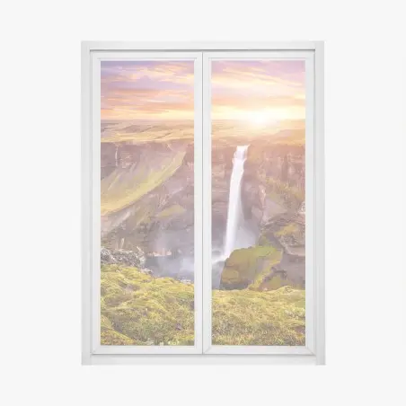Pegatina para ventana amanecer en Haifoss, cascada de Islandia – Pixers®