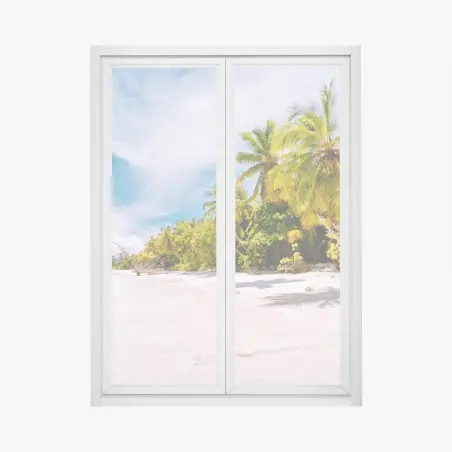 Pegatina para ventana playa tropical con palmeras y arena blanca – Pixers®