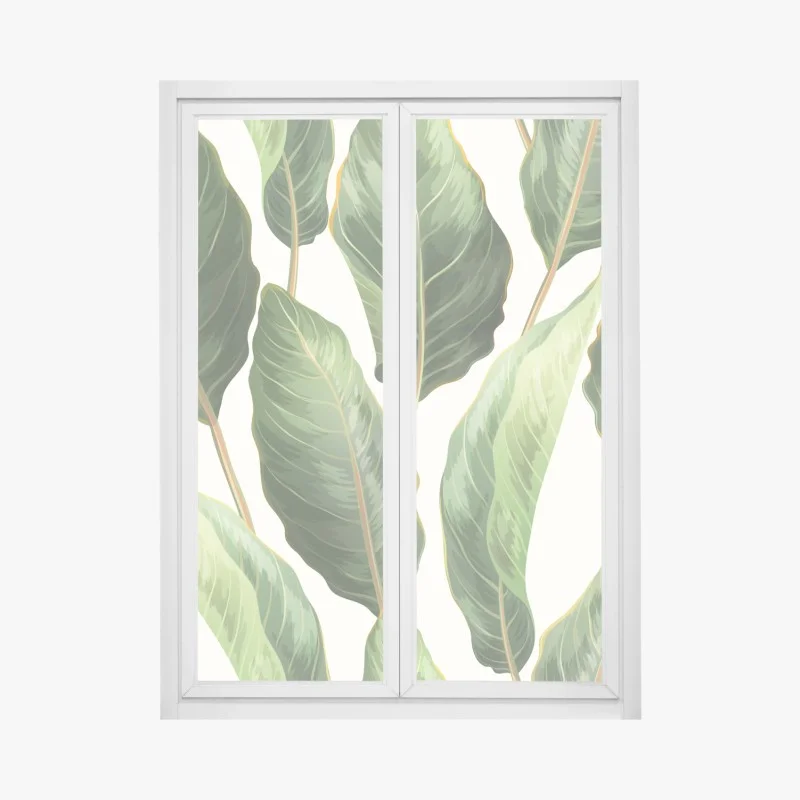 Pegatina para ventana fondo de hojas tropicales en tonos verdes