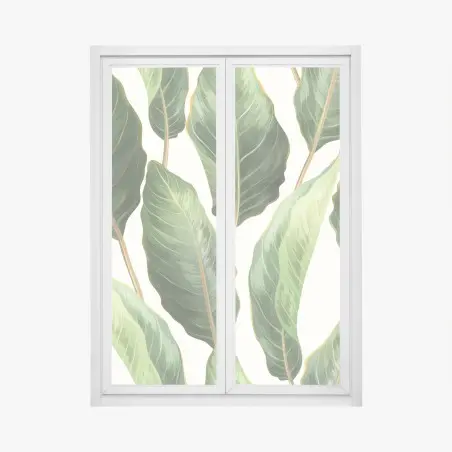 Pegatina para ventana fondo de hojas tropicales en tonos verdes – Pixers®