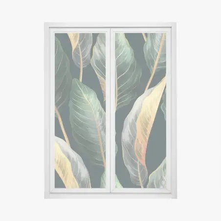 Pegatina para ventana diseño tropical de hojas exóticas sobre fondo oscuro – Pixers®