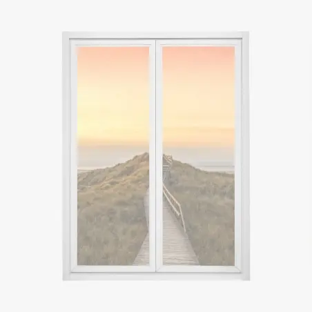 Pegatina para ventana sendero de madera hacia la playa de Norddorf en Amrum al atardecer – Pixers®