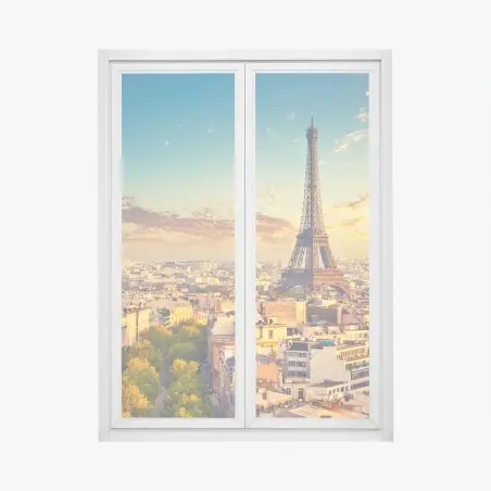 Pegatina para ventana amanecer dorado sobre la Torre Eiffel en París – Pixers®