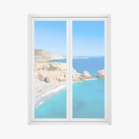 Pegatina para ventana acantilados dorados sobre aguas turquesas – Pixers®