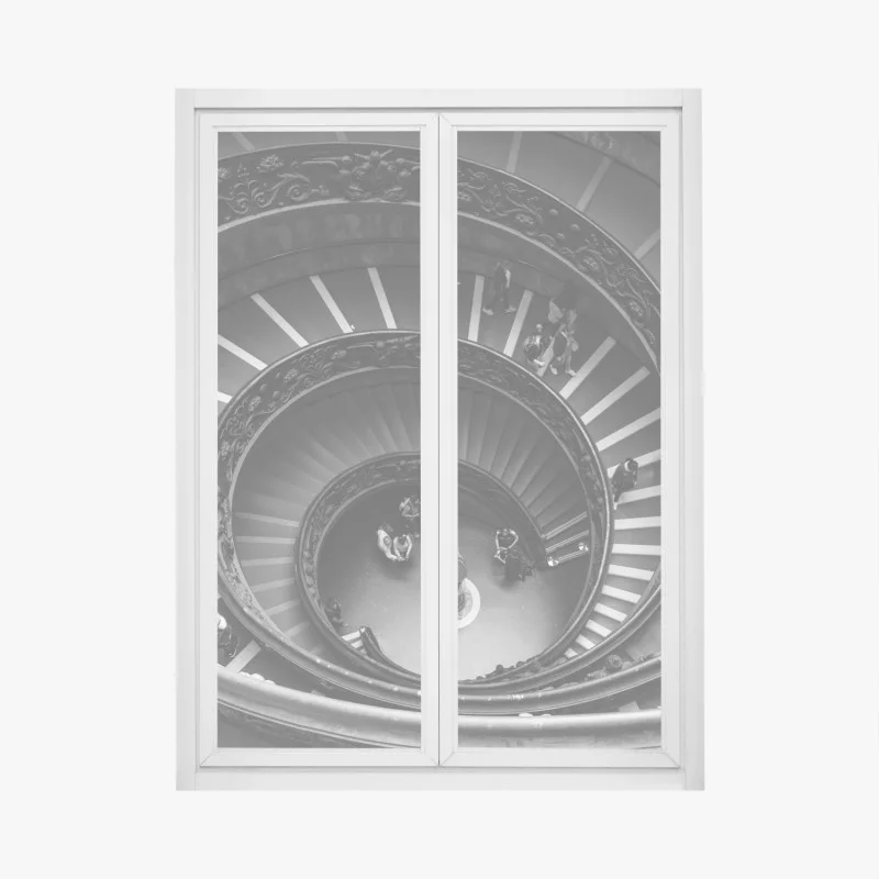 Pegatina para ventana escalera de caracol barroca en perspectiva