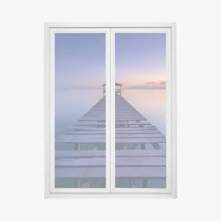 Pegatina para ventana muelle al atardecer sobre aguas serenas – Pixers®