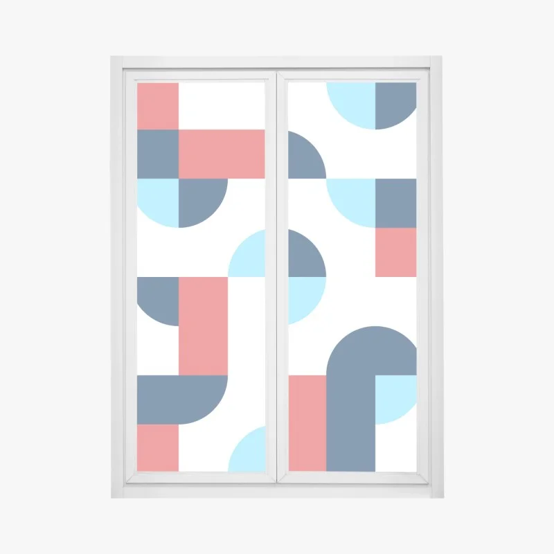 Pegatina para ventana diseño geométrico en paleta azul y coral