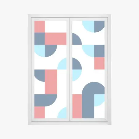 Pegatina para ventana diseño geométrico en paleta azul y coral – Pixers®