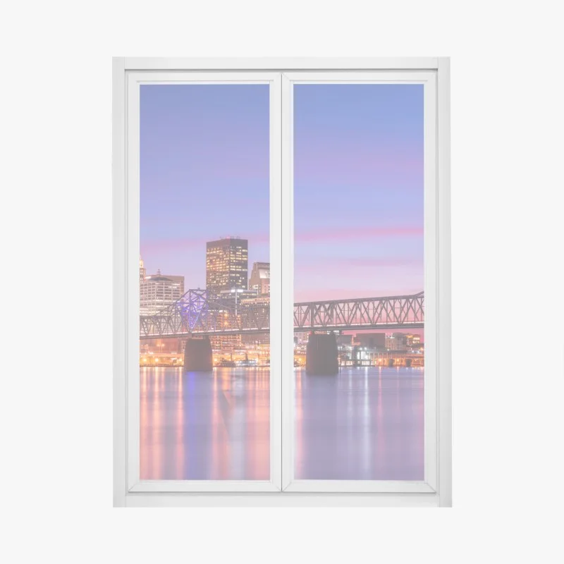 Pegatina para ventana atardecer en Louisville: horizonte reflejado sobre el río