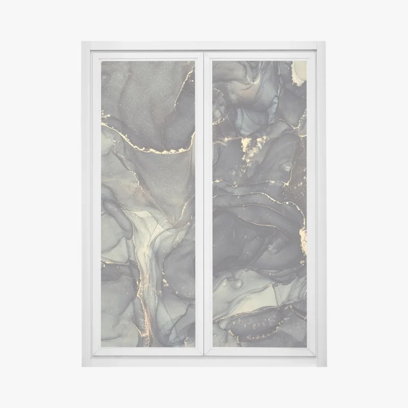 Pegatina para ventana arte abstracto líquido en tonos gris y dorado