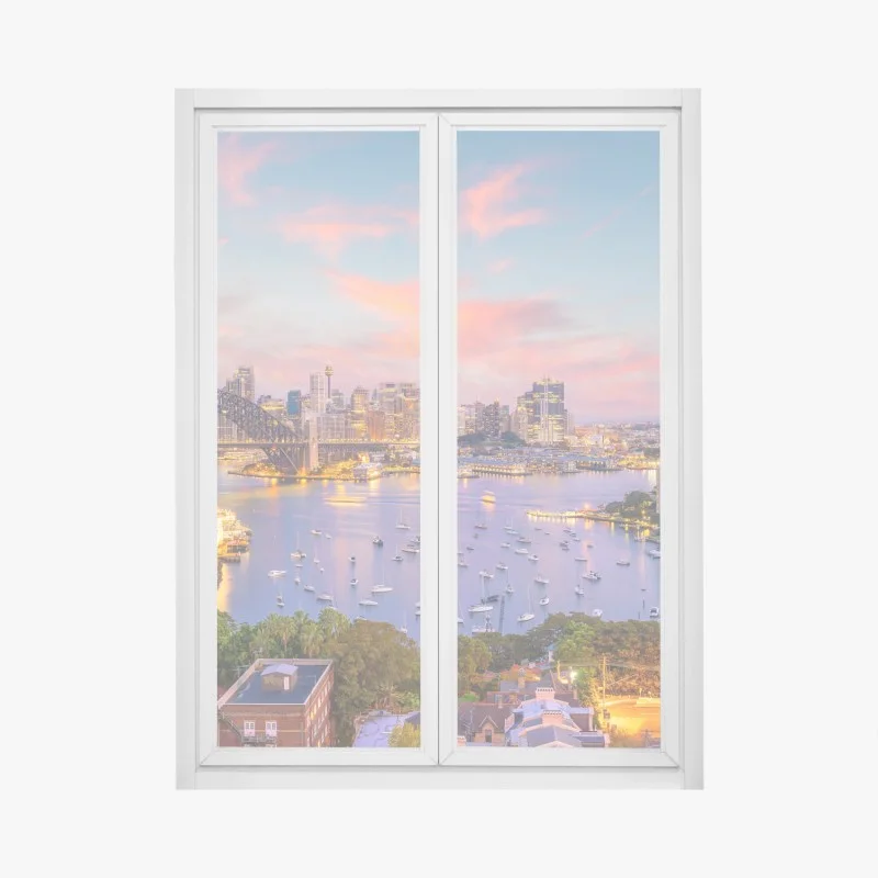 Pegatina para ventana atardecer en Sydney: horizonte vibrante sobre la bahía