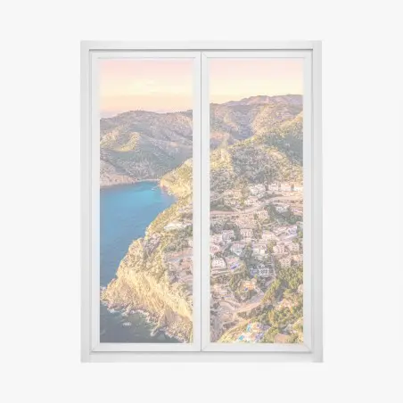 Pegatina para ventana paisaje costero Mediterráneo al atardecer – Pixers®