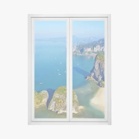 Pegatina para ventana paisaje costero tropical con acantilados y aguas turquesas – Pixers®