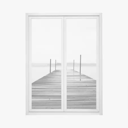 Pegatina para ventana muelle tranquilo en lago brumoso – Pixers®