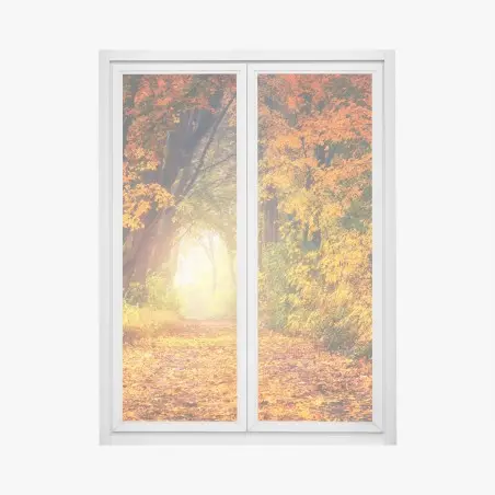 Pegatina para ventana sendero otoñal entre árboles dorados – Pixers®