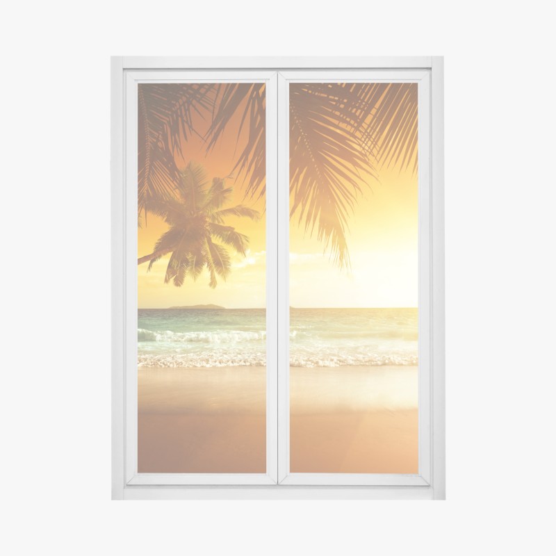 Pegatina para ventana atardecer caribeño en la playa