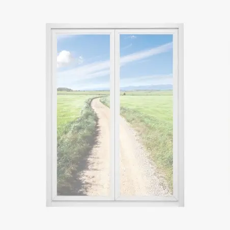 Pegatina para ventana camino campestre hacia montañas bajo cielo azul – Pixers®